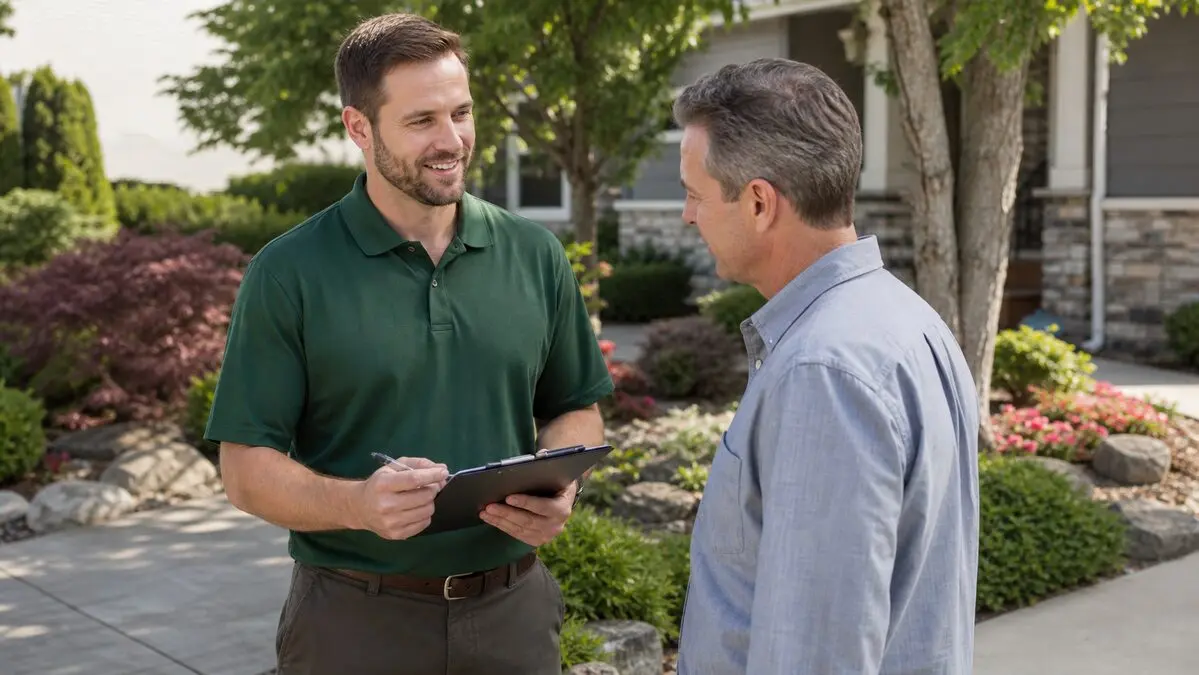 A landscaper giving a quote to a homeowner