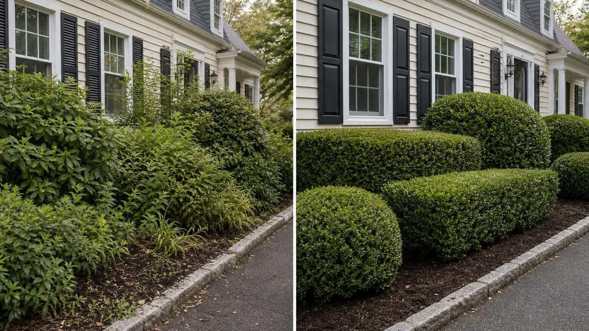 Shrub care before and after comparison